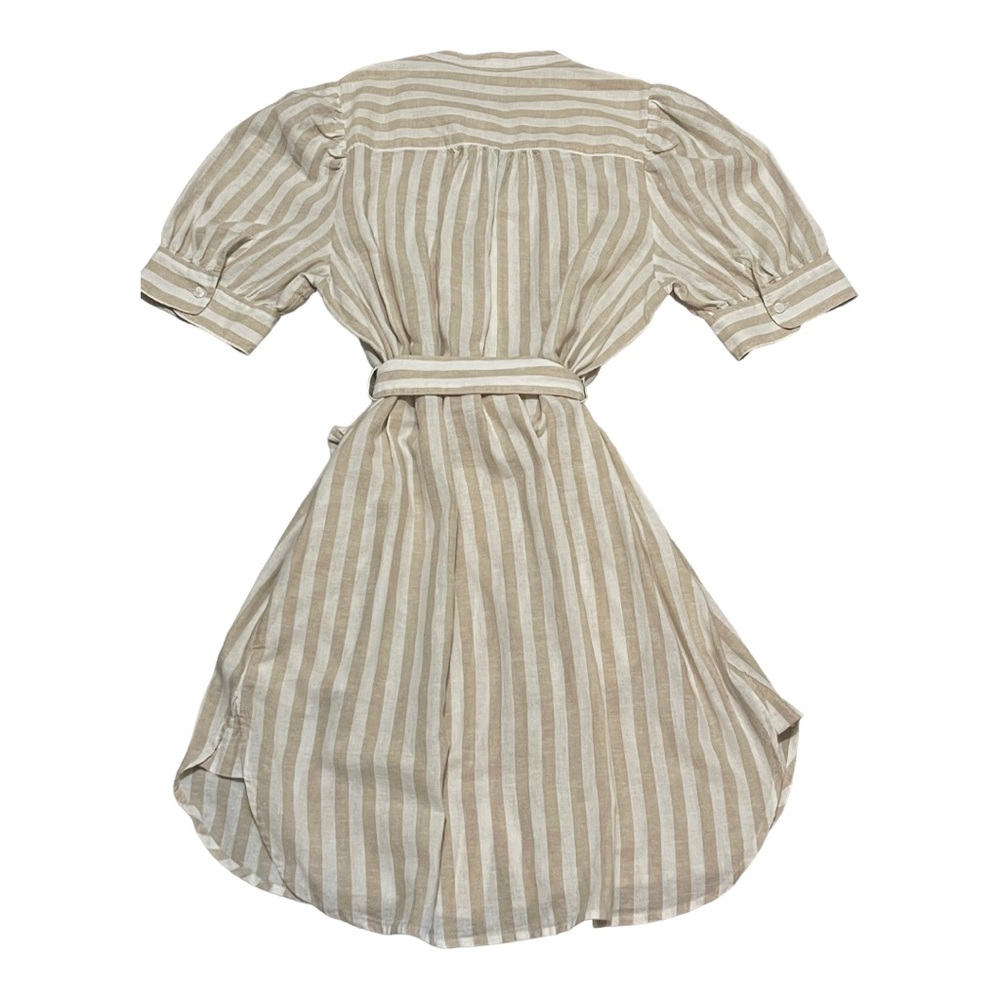 Gap Puff Sleeve Linen-Cotton Khaki Tan/White Strip Shirtdress Size Large New - Picture 4 of 6